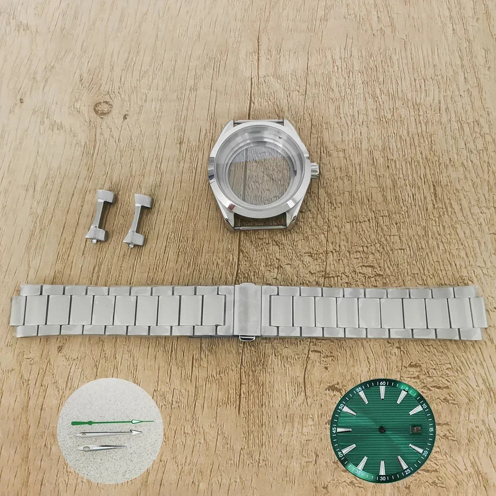 41MM Watch Case with Sapphire Crystal Clear Back+Strap+Dial+Hand for NH35/NH36