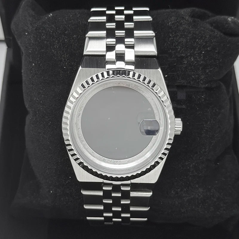 39.5mm Land-Dwellwe Steel Watch Case+Strap Sapphire Glass 33.8mm Dial Fit NH35