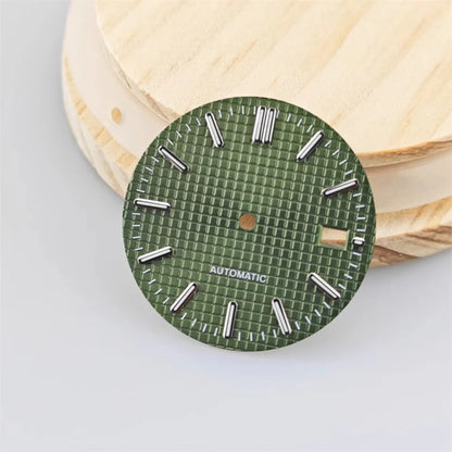 31mm Watch Dial Green Luminous Retro Silver Bar Studs Watch Faces for NH35/NH36