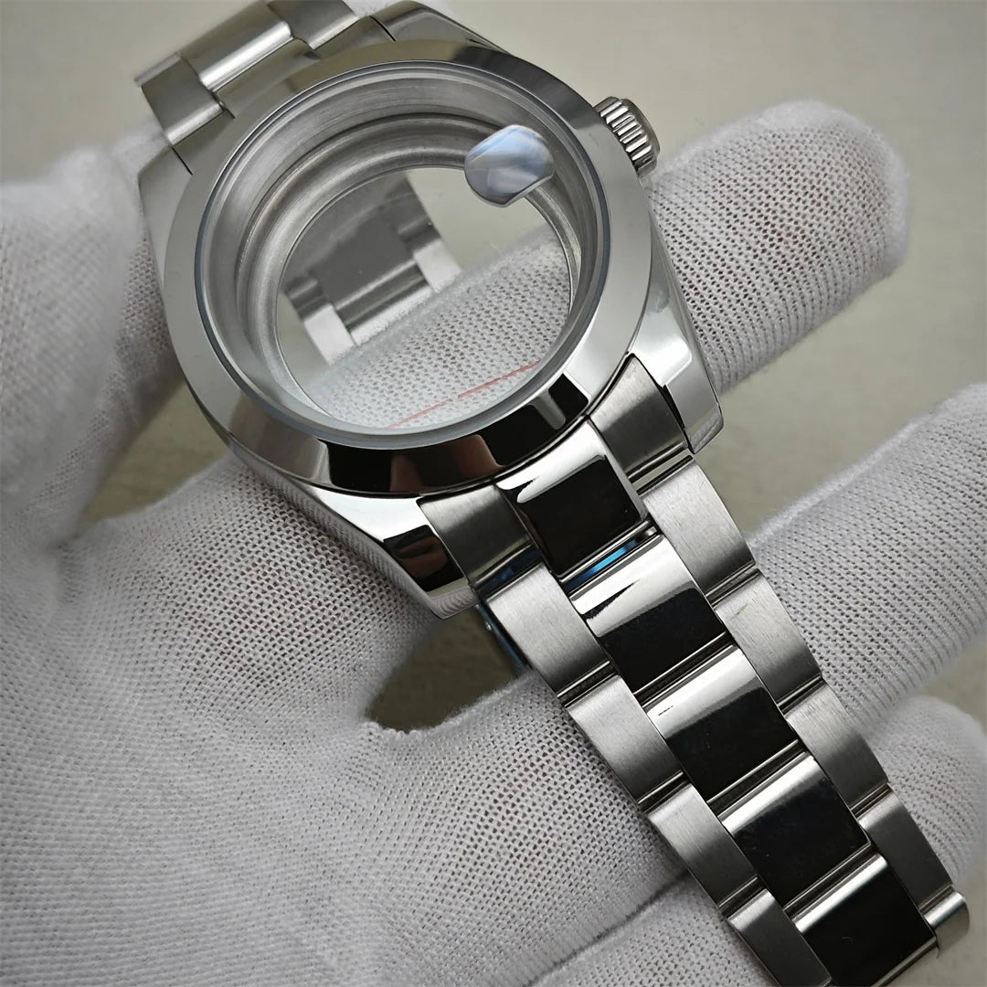 39mm Watch Case+ Strap Set Sapphire Glass Stainless Steel for NH35/NH36 Movement