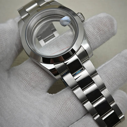 39mm Watch Case+ Strap Set Sapphire Glass Stainless Steel for NH35/NH36 Movement