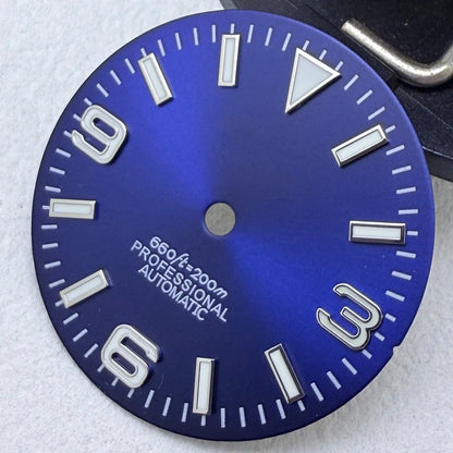 28.5mm S Logo Sunburst Ex plorer Watch Dial Green Luminous Fit NH35/NH36/7S/4R
