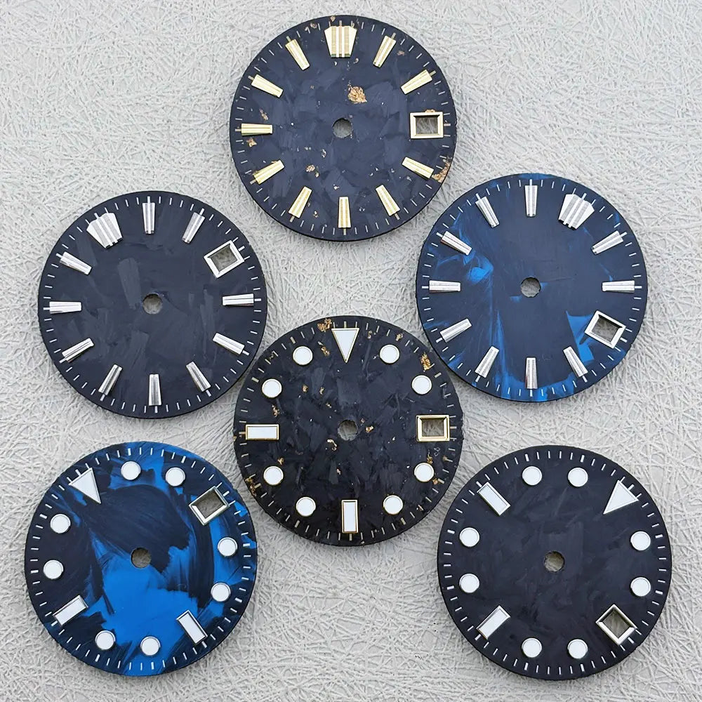 28.5mm Carbon Fiber Material NH Series Watch Dial C3 Luminous For NH34 NH35 NH36