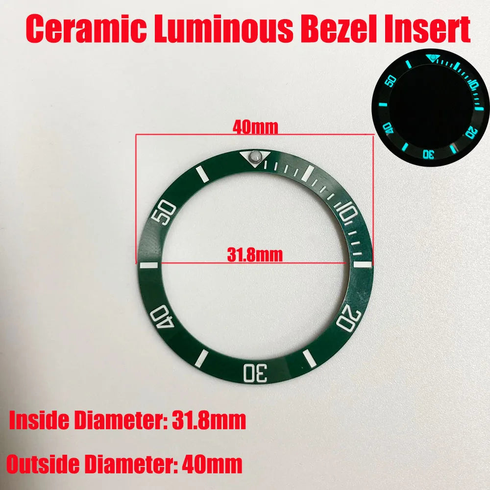 Sloping 40x31.8mm ceramic bezel insert with super luminous feature for divers watches replacement.