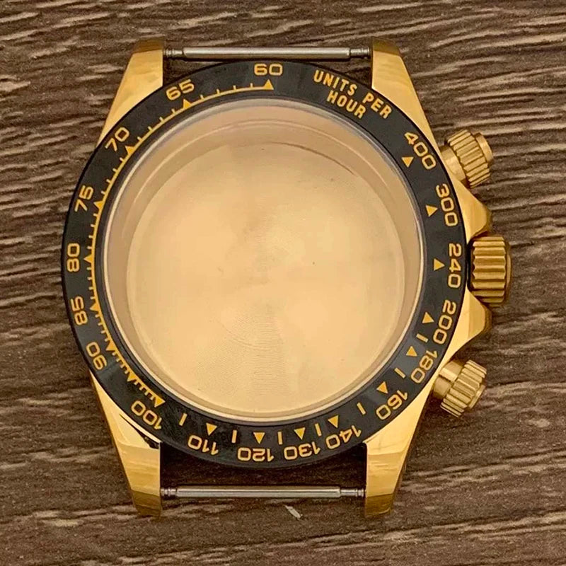 316L Steel 39mm VK63 Gold Watch Case Sapphire Glass Ceramic/Steel Bezel Fit VK63