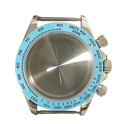 39MM Watch Case for VK63 Blue Ceramic Bezel Sapphire Glass 316L Steel Case