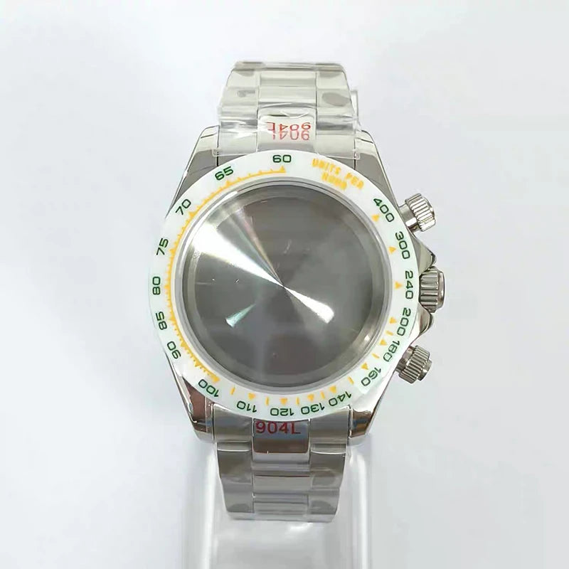 316L Steel 39mm Case+Strap+Bezel Sapphire Glass Ceramic/Steel Bezel Fit VK63