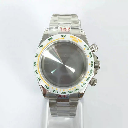 316L Steel 39mm Case+Strap+Bezel Sapphire Glass Ceramic/Steel Bezel Fit VK63