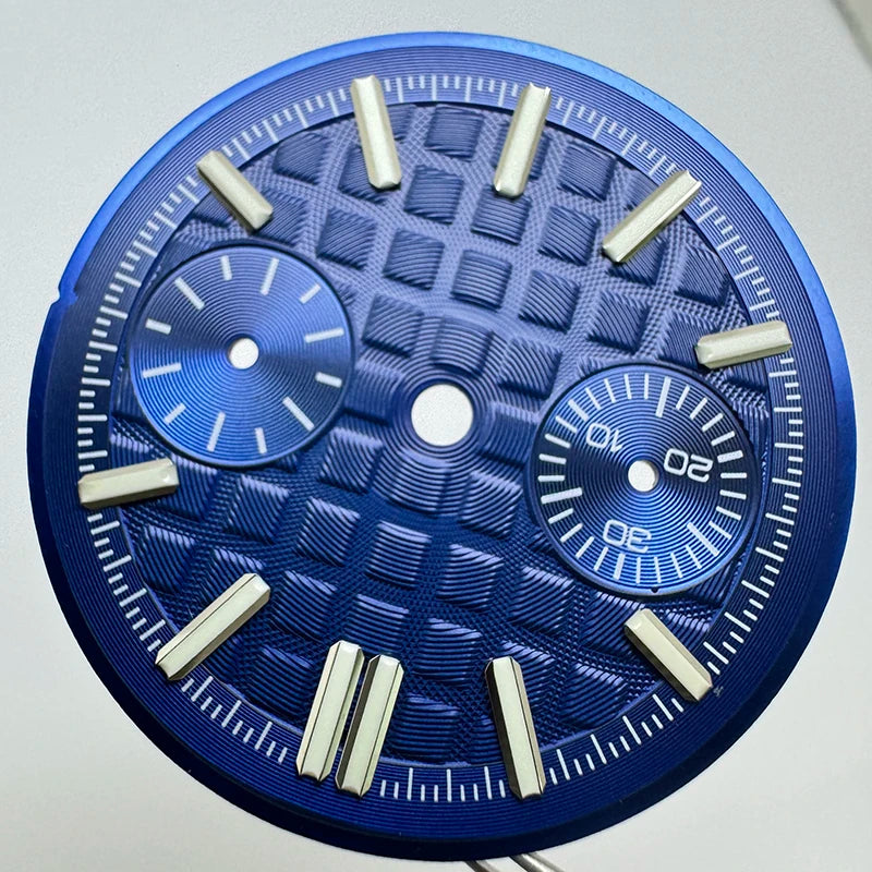 30.5mm No Logo Watch Dial 2eyes Grid Dual Scale Green Luminous for VK64 Movement