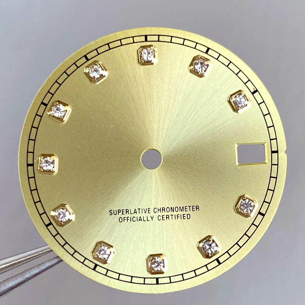 Mod Diamond Index 28.5mm watch dial in silver blue green, compatible with NH35A NH36A automatic movements.