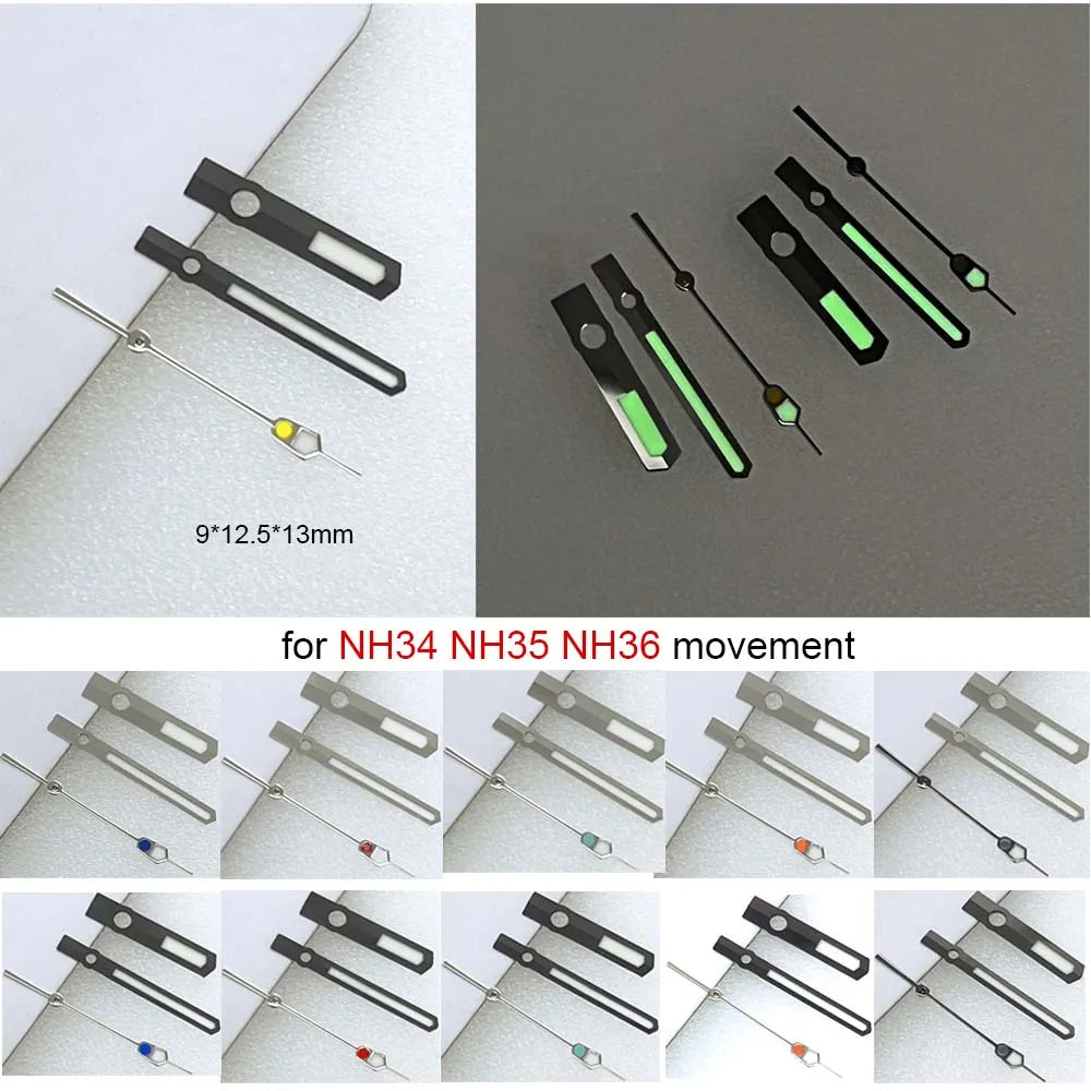 Green Luminous Watch Hands Set for NH34 NH35 NH36 Modified 3Pins Pointers