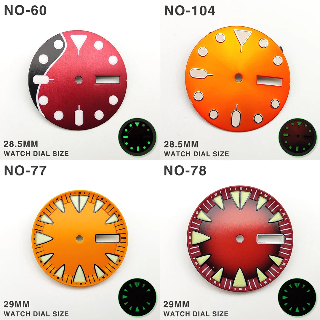 29MM Watch Dial Green Luminous with Dual Calendar Date Surface for NH36/4R