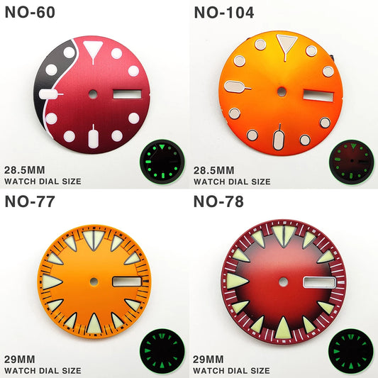 29MM Watch Dial Green Luminous with Dual Calendar Date Surface for NH36/4R