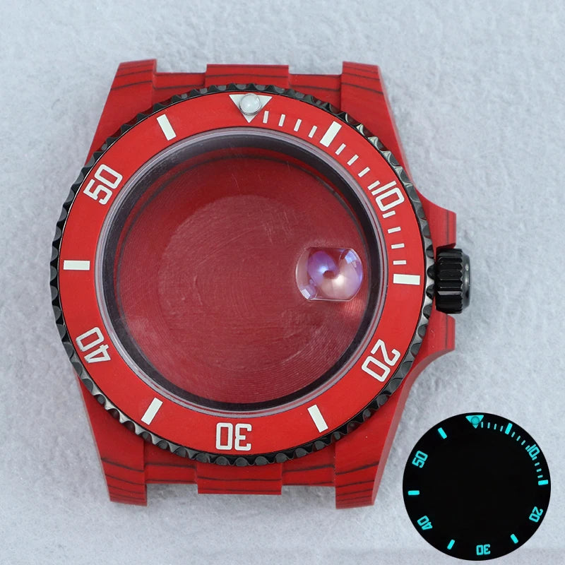 40.5mm Carbon Fiber Case Fit RLX3135 Sapphire Glass Carbon Fiber Bezel Blue Lume