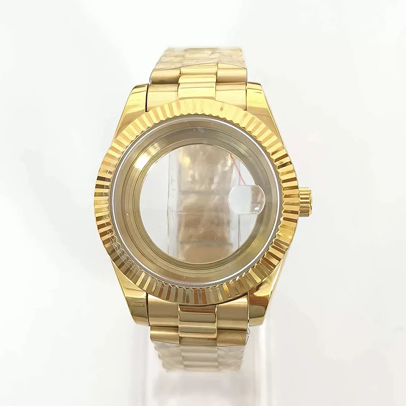 Steel 41mm Gold Classic Style Watch Case+Strap 28.5mm Dial Waterproof Fit 8285