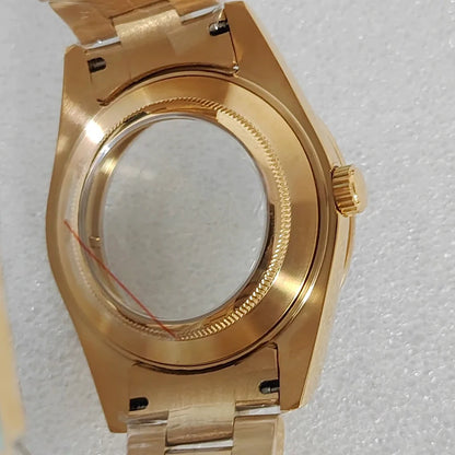 41mm Gold Diamond Inlaid 316L Steel Watch Case+Strap 28.5mm Dial Fit 8285