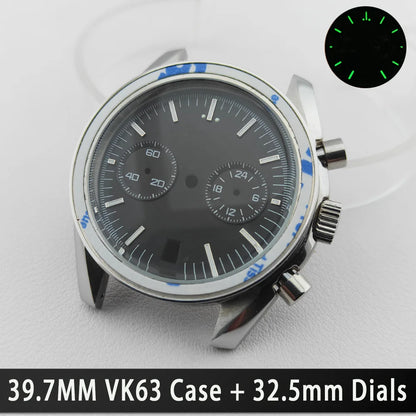 39.7mm Silver 316L Steel Watch Case 20mm Strap Solid VK63 Watch Header For VK63