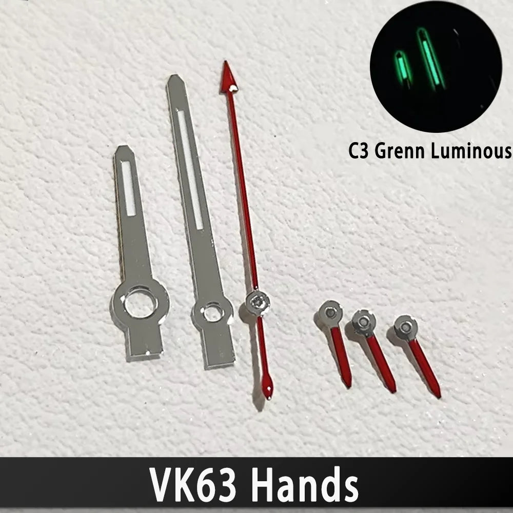 For VK63 Hands C3 Green Luminous Watch Hands for VK63 Movement Men's Watches