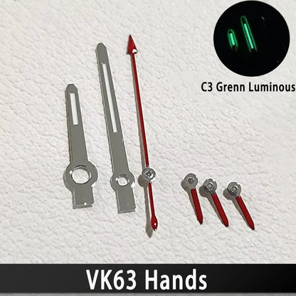 For VK63 Hands C3 Green Luminous Watch Hands for VK63 Movement Men's Watches