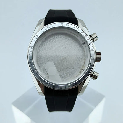 Stainless Steel Watch Case Sapphire Glass Rubber Strap Fit 32.5mm Dial for VK63