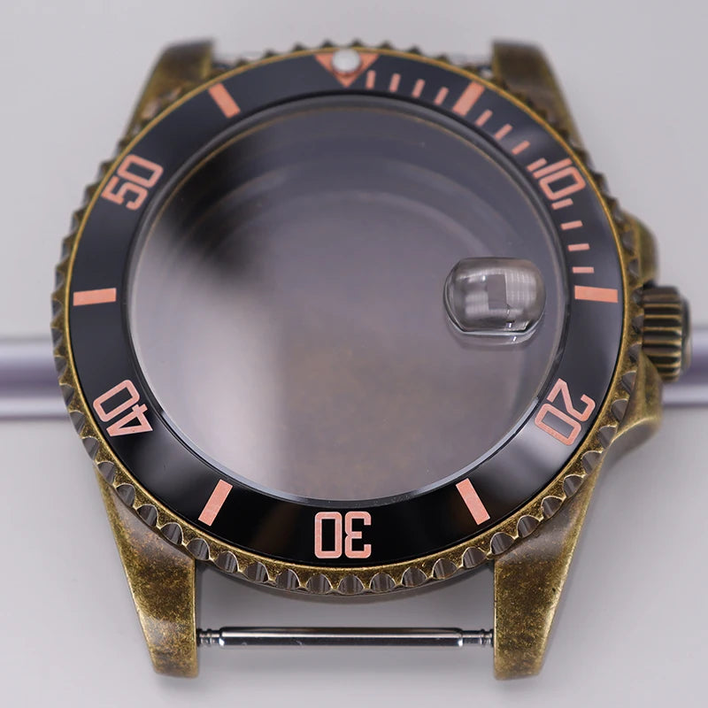 Bronze 40mm Watch Case Ceramic Bezel For SUB NH35/36/34/38/70 Sapphire Glass