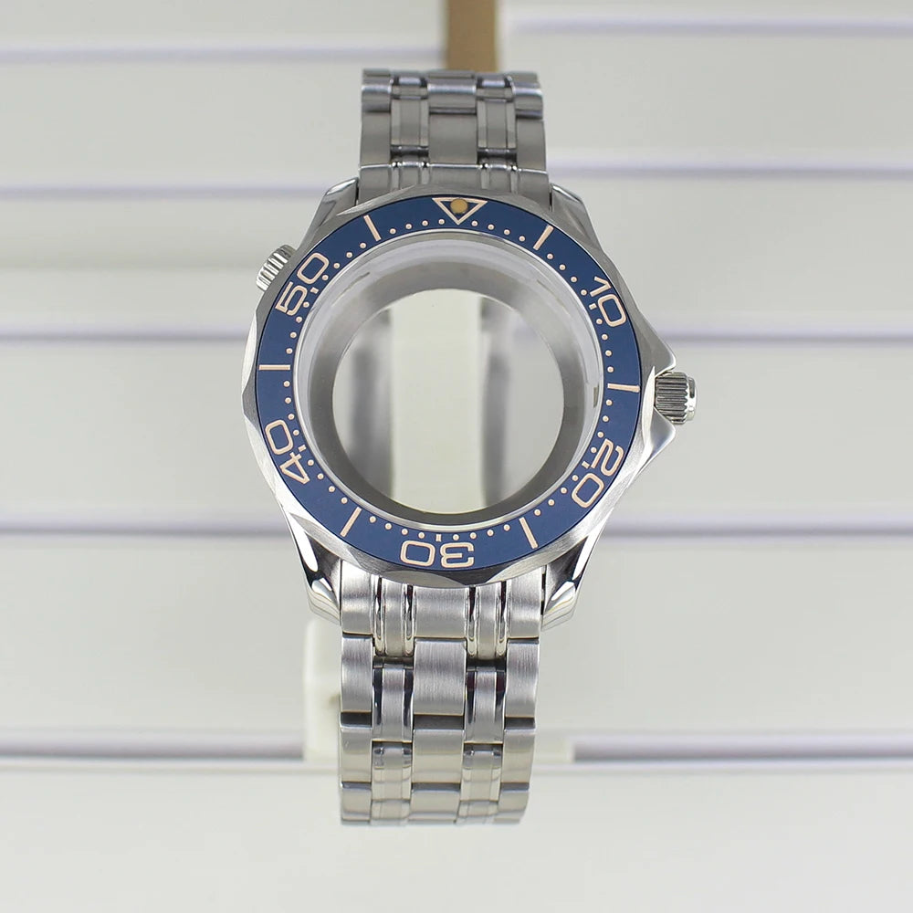41mm Steel Watch Case Sapphire for Seamaster 300 NH35 NH36 NH38 Transparent Back