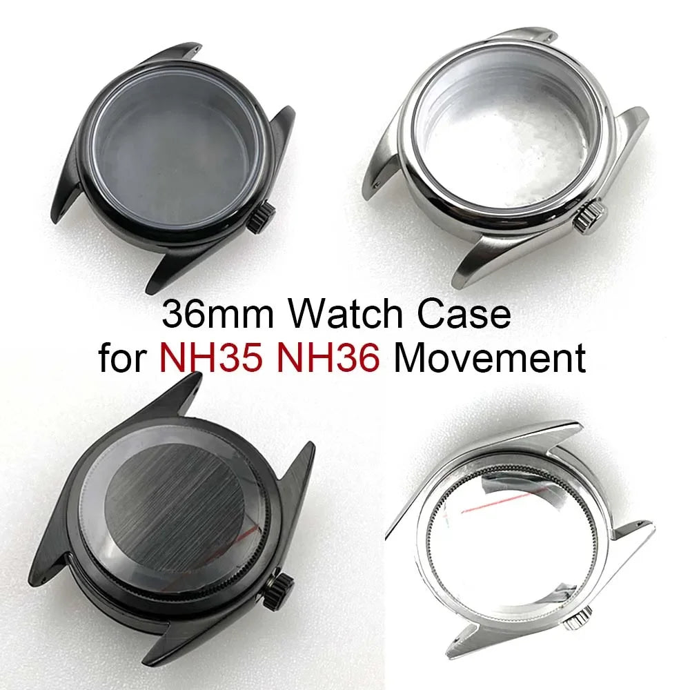 36mm Black/Silver Modified Diving Stainless Steel Watch Case for NH35 NH36