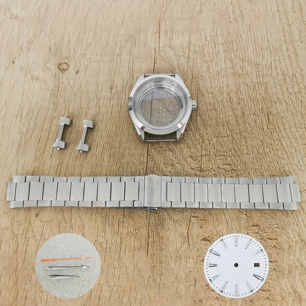 41MM Watch Case with Sapphire Crystal Clear Back+Strap+Dial+Hand for NH35/NH36