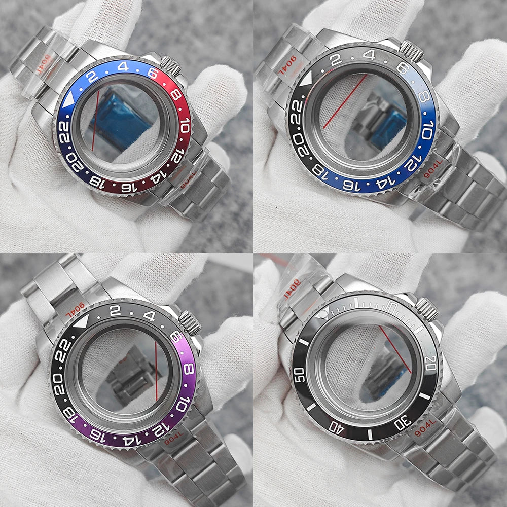40mm Watch Case Set Sapphire Glass Steel Strap+Ceramics Bezel for NH35/ NH36