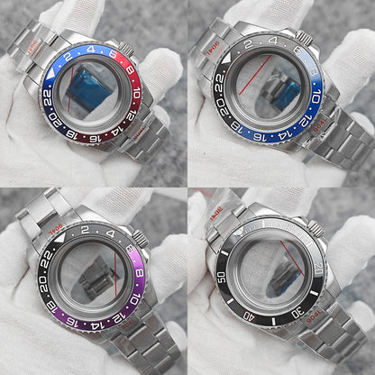 40mm Watch Case Set Sapphire Glass Steel Strap+Ceramics Bezel for NH35/ NH36
