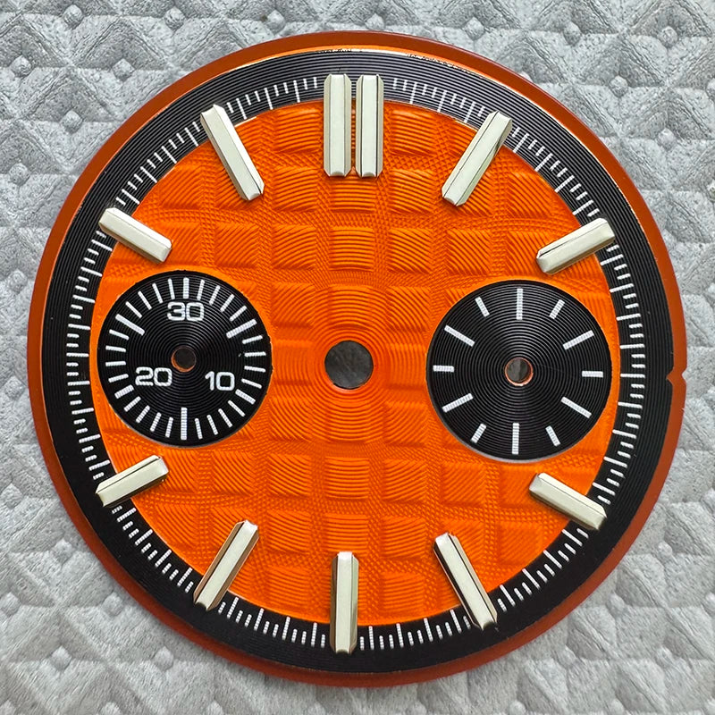 30.5mm No Logo Watch Dial 2eyes Grid Dual Scale Green Luminous for VK64 Movement