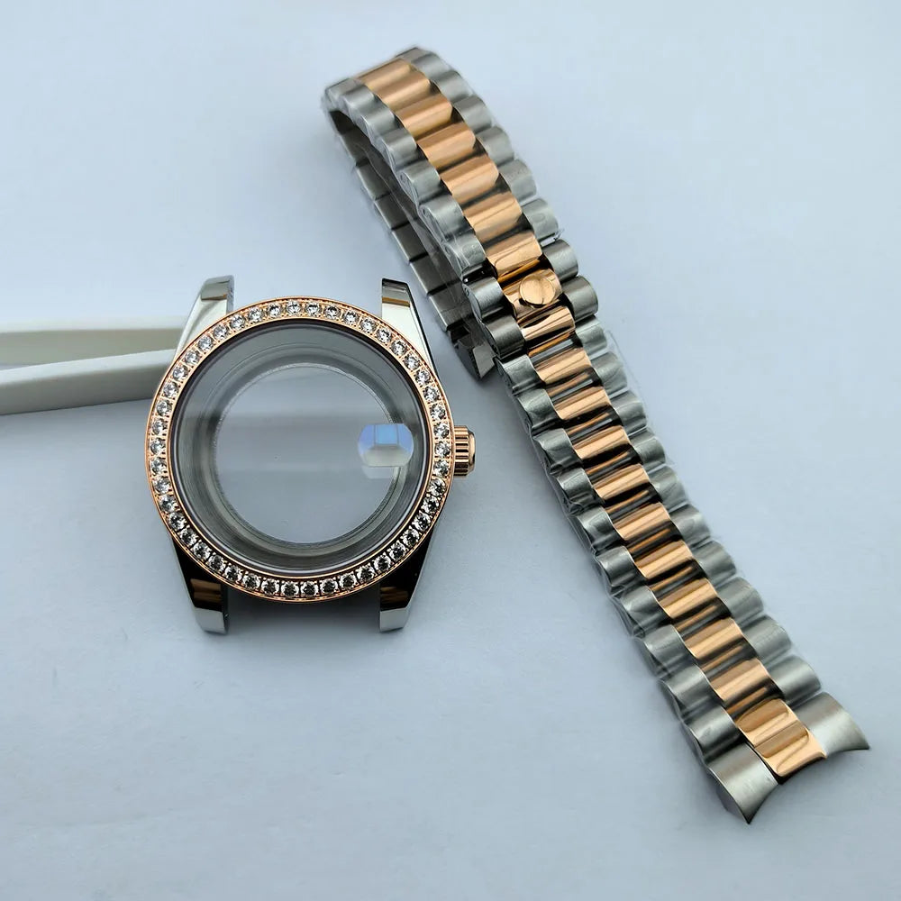 Diamond Decorated Steel Watch Case with Sapphire Glass Waterproof Fit NH35/NH36