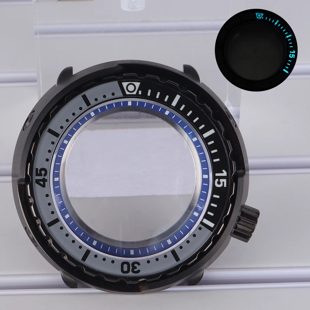 47mm Watch Case Sapphire Crystal For NH35/36 NH38 Modified Tuna Canned C3 Bezel