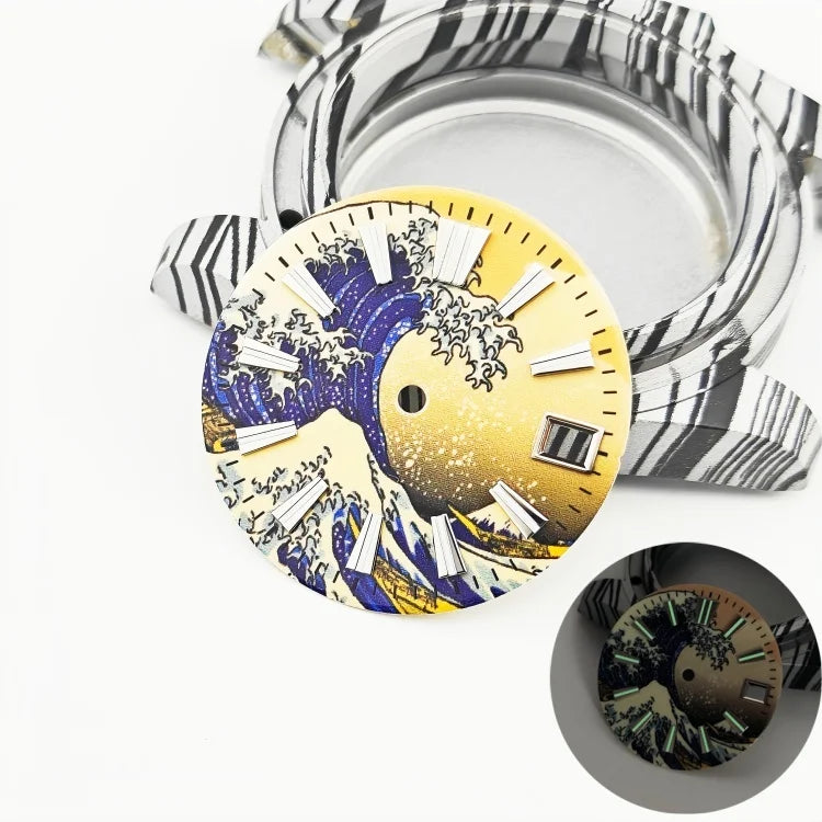 28.5mm Watch Dial Yellow Wave Surface Log Scale with C3 Luminous for NH35 NH36