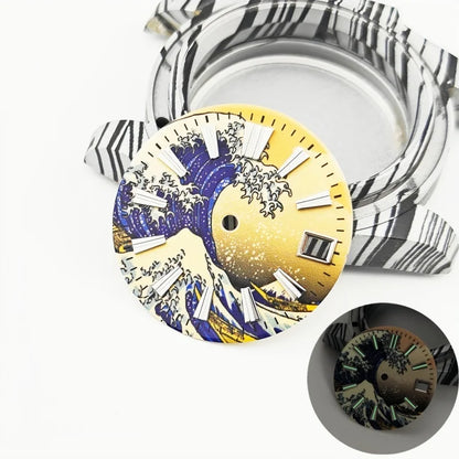 28.5mm Watch Dial Yellow Wave Surface Log Scale with C3 Luminous for NH35 NH36