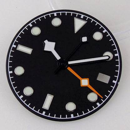 3/3.8 clock Nologo NH34 Watch Dial 29mm White Blue Black Plate Steel Part for NH34 GMT Watch Mod Snow Flake Hand Green Luminous