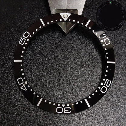 Sloping luminous ceramic bezel insert 39.3x31.7mm for watch accessories, durable replacement.