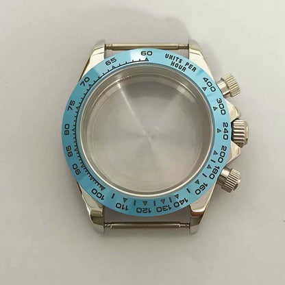 39MM Watch Case for VK63 Blue Ceramic Bezel Sapphire Glass 316L Steel Case