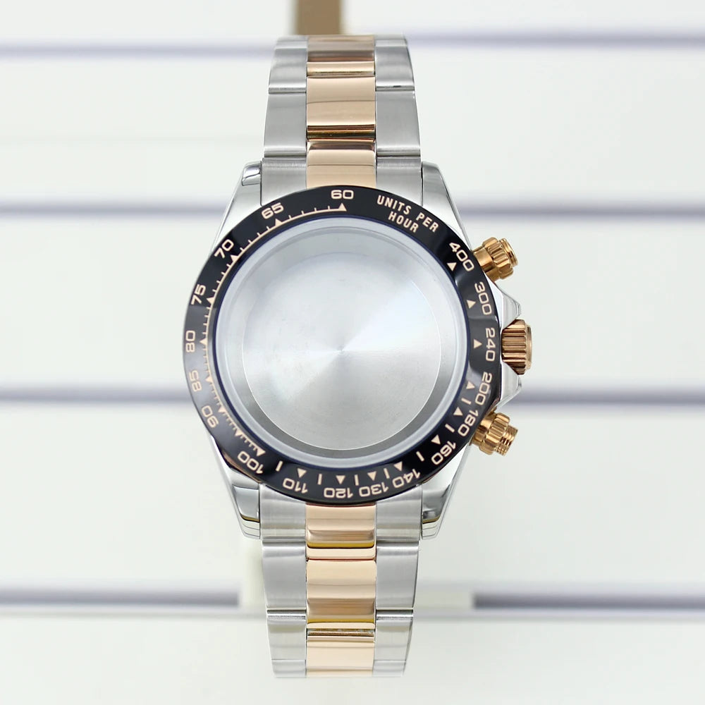 39mm Watch Case Stainless Steel Watch Strap Sapphire Crystal Glass For VK63