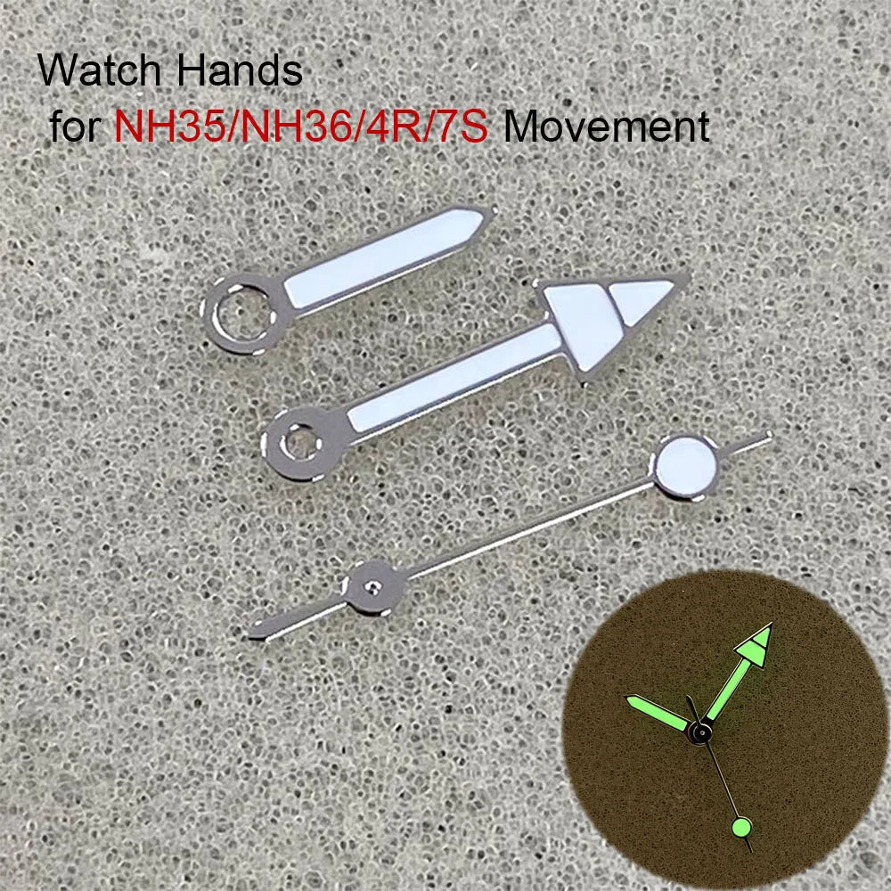 Watch Hands Fit for NH35 NH36 4R 7S Movementment Green Luminous Silver White