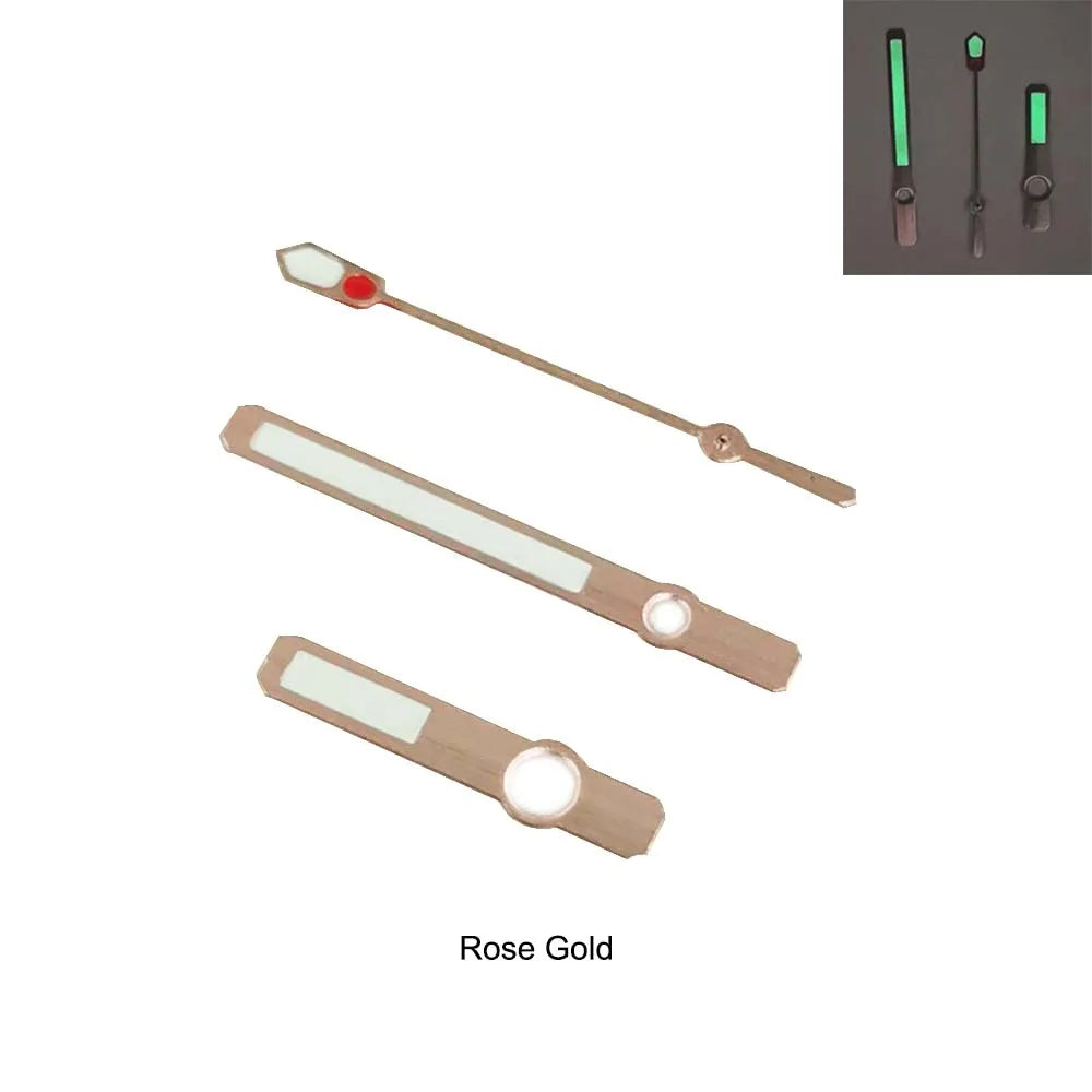 Green Luminous Watch Hands Set for NH35/36/4R/7S Modified 3Pins Silver/Rose Gold