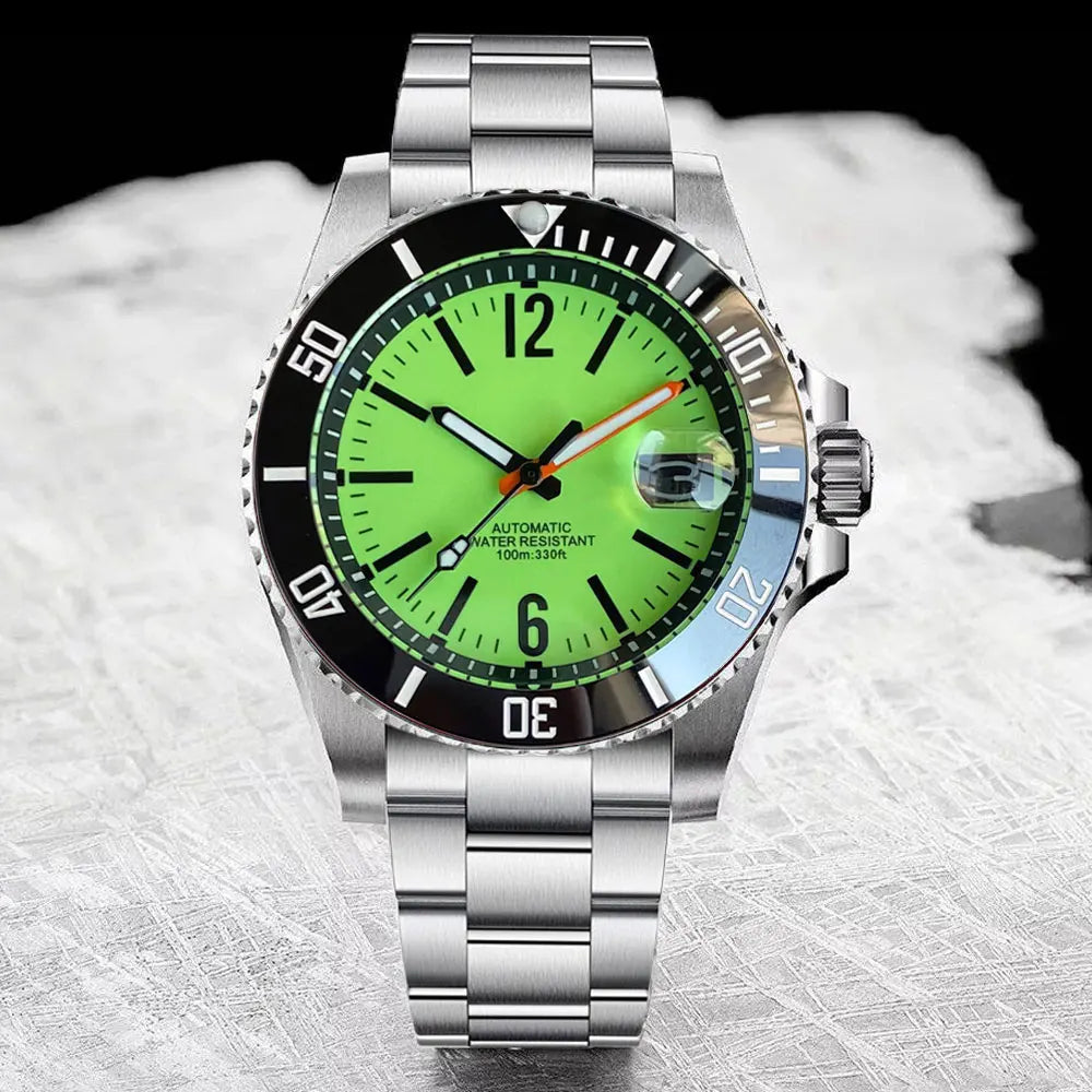 40mm Luminous Dial Date Window Sapphire Glass with Insert Bezel for NH35