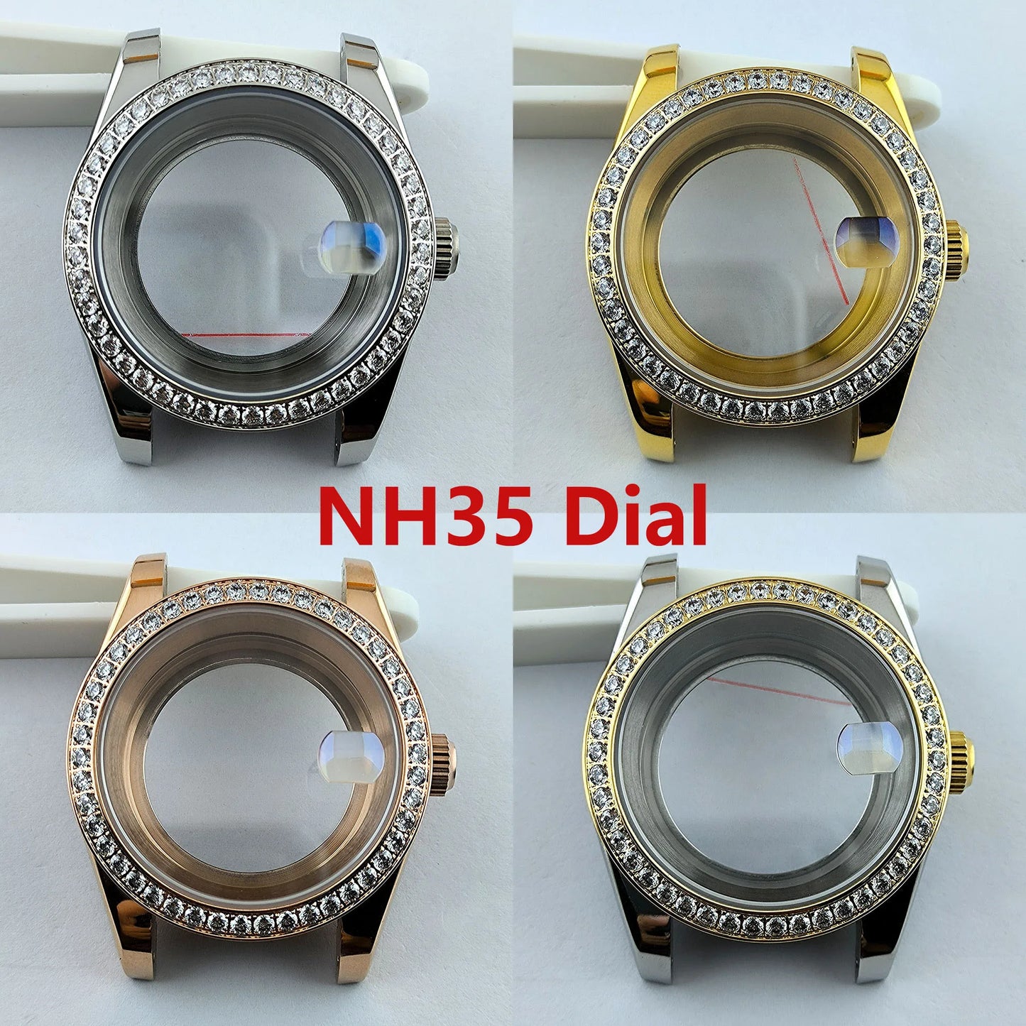 Diamond Decorated Steel Watch Case with Sapphire Glass Waterproof Fit NH35/NH36