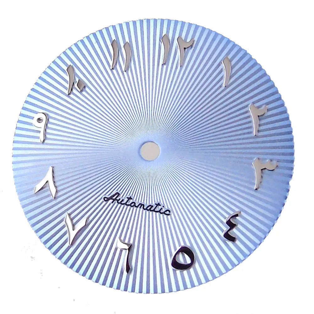 29mm ice blue Middle East numeral dial for 36-39mm fluted bezel watches, compatible with Miyota NH35/NH36 ETA PT.