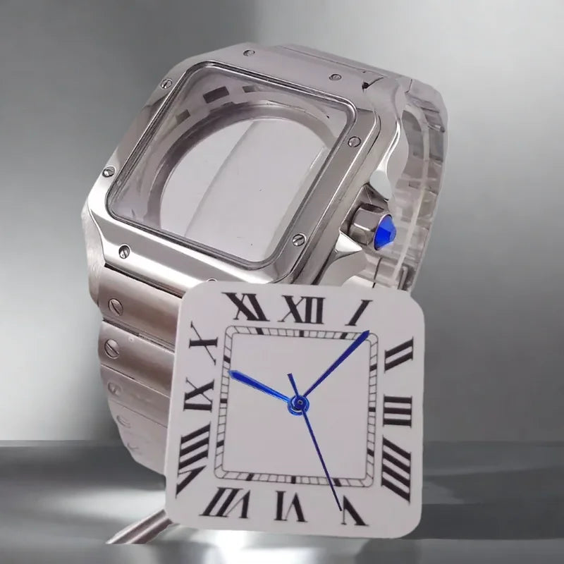38mm Silver Watch Case Dial set Sapphire Glass Fit NH35 NH36 for Santos Style
