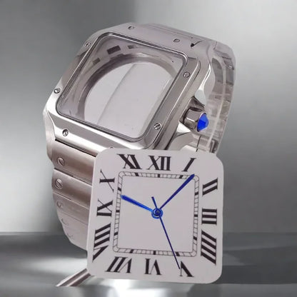 38mm Silver Watch Case Dial set Sapphire Glass Fit NH35 NH36 for Santos Style