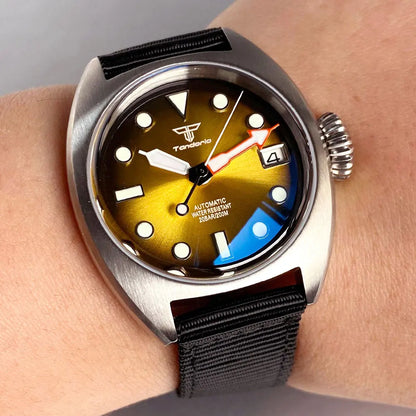 36mm No Logo Sunburst Luminous Nylon Band Watch Steel Case Sapphire Glass NH35