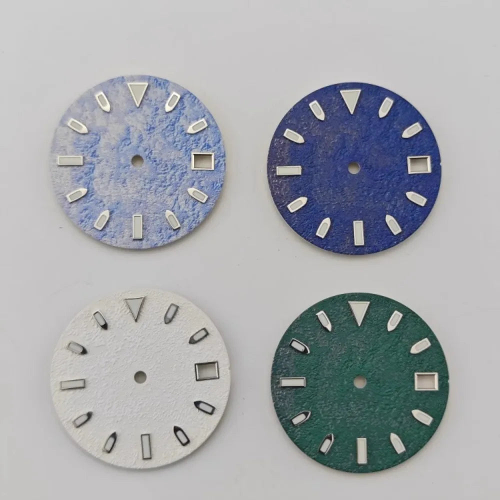 28.5mm Watch Dial Snow Frost Surface Wrinkle Texture Green Luminous for NH35