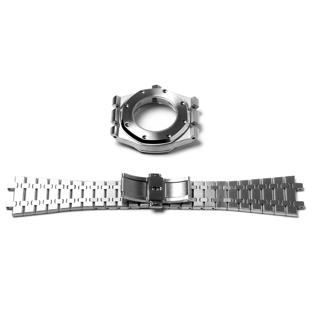 41mm Watch Case Band Set Sapphire Glass Transparent Bottom Strap for NH35 NH36