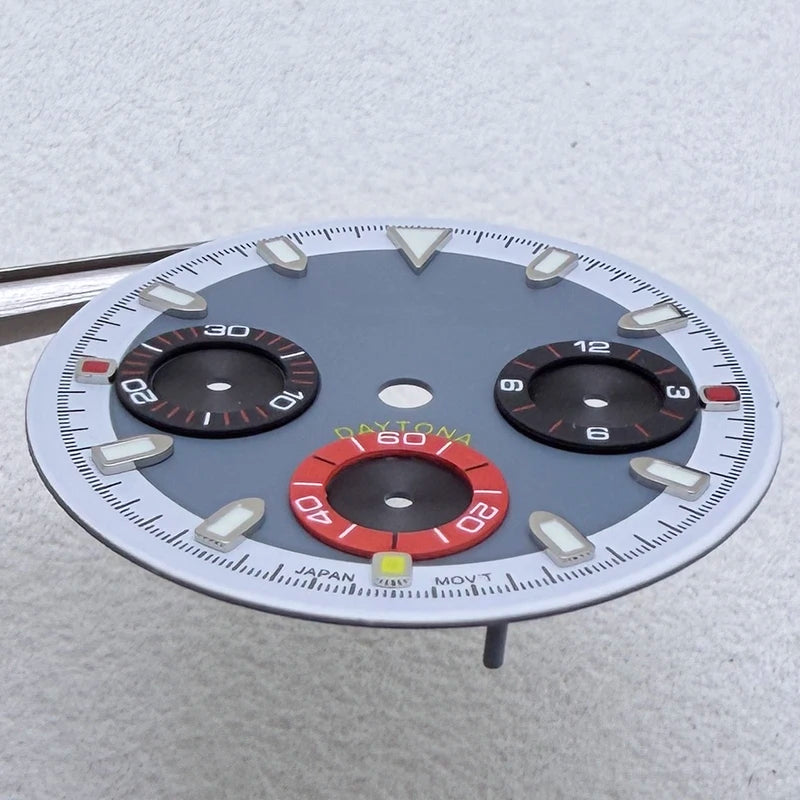 29.5mm VK63 S Logo Dial 3 eyes Green Luminous Fit VK63 Movement Dial Watch